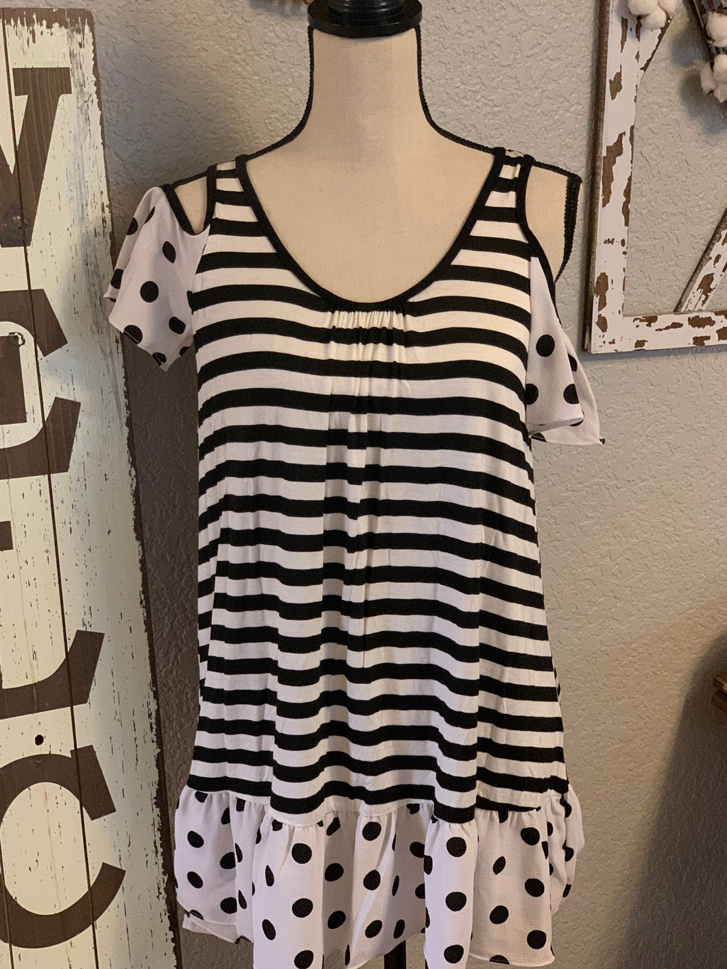 Cold shoulder polka and strip top