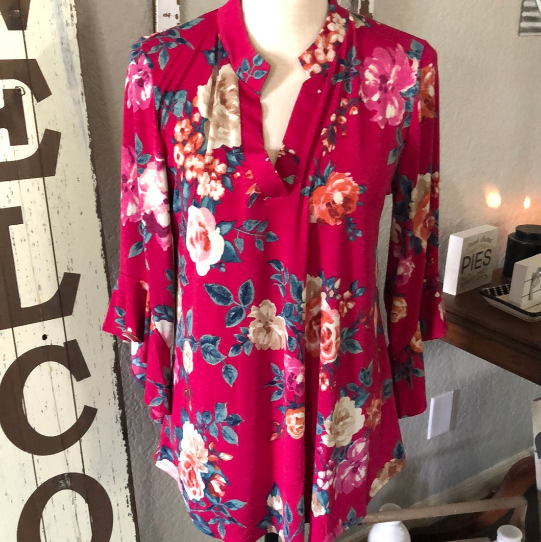 318 Floral gabby with ruffle sleeves