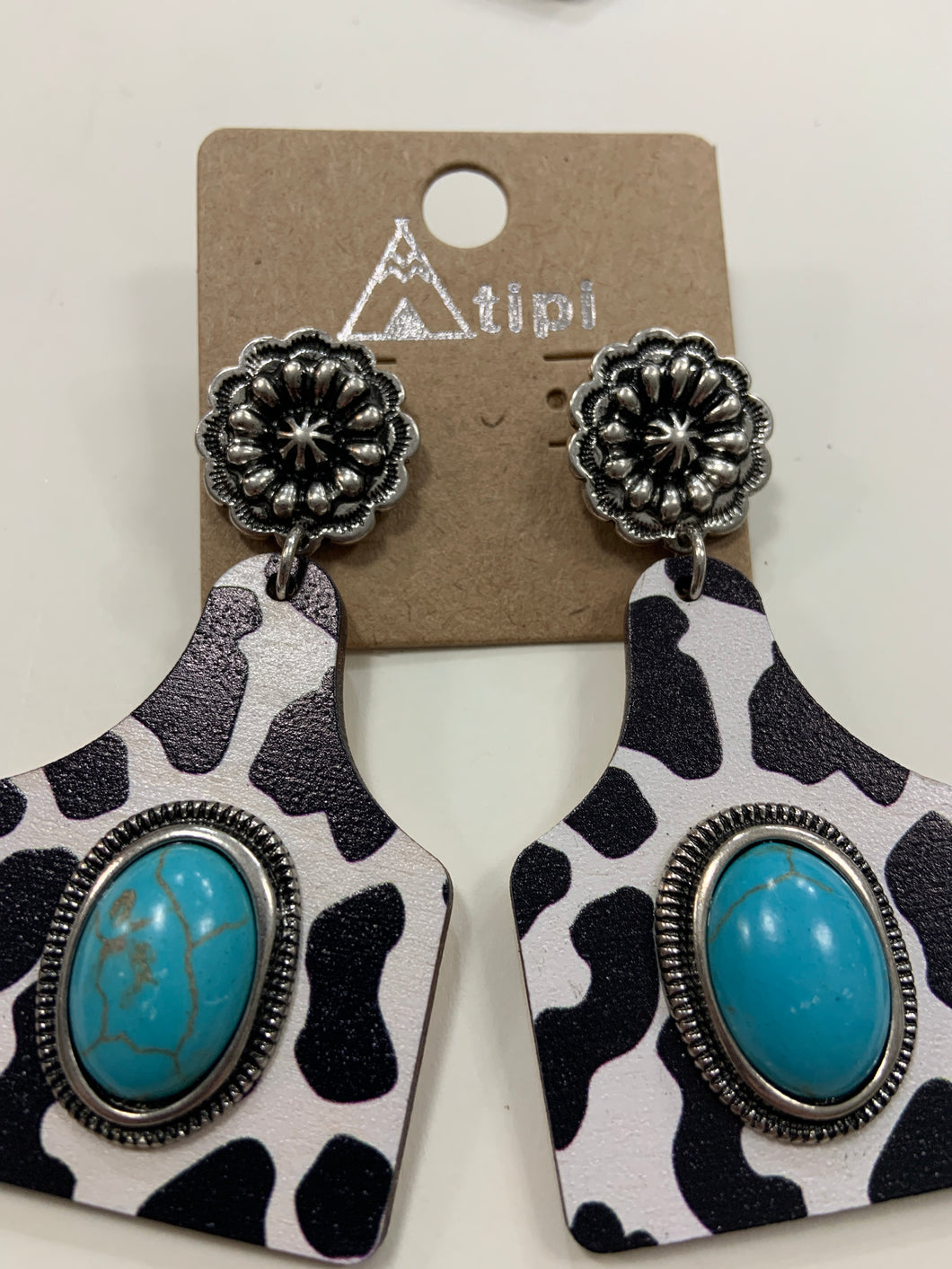 Tag earrings with turquoise and Concho studded