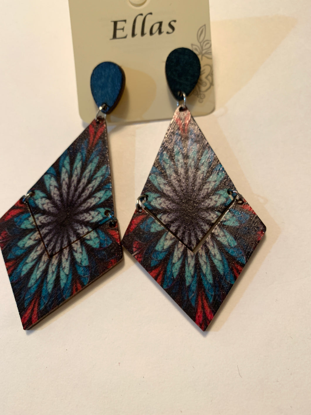 Earrings wooden hand painted
