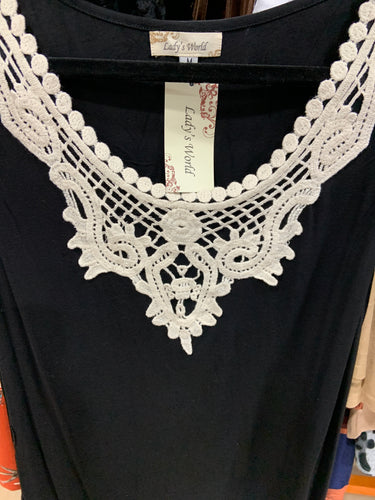 Black tank top crocheted neck