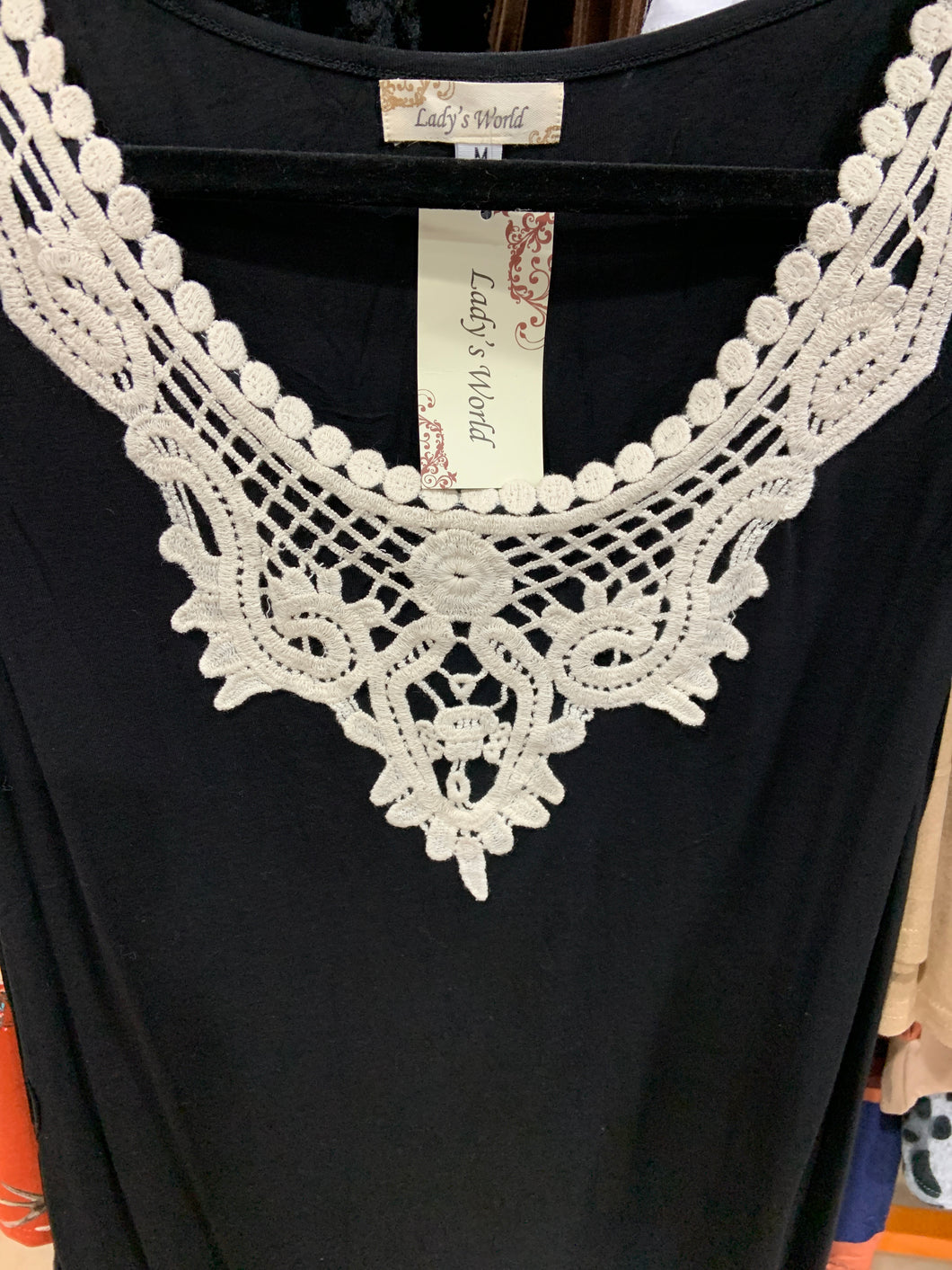 Black tank top crocheted neck