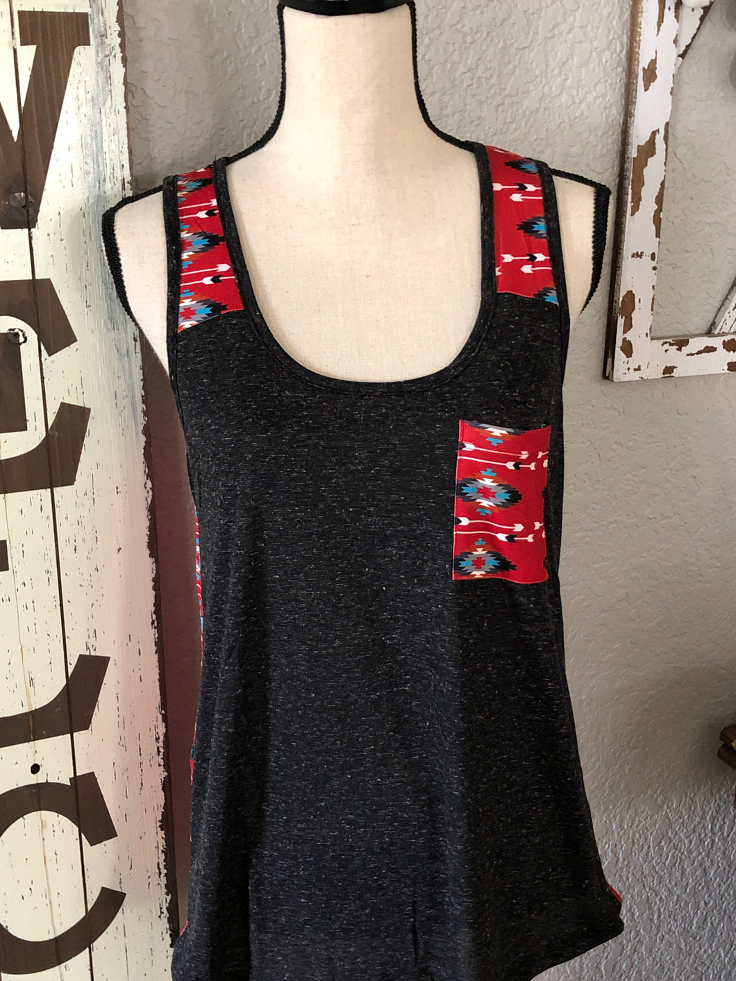Heathered gray Aztec and arrow tank
