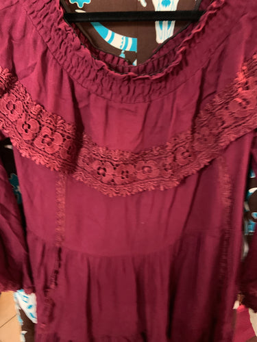 Burgundy top off the shoulder lace