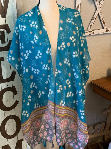 Teal floral kimono