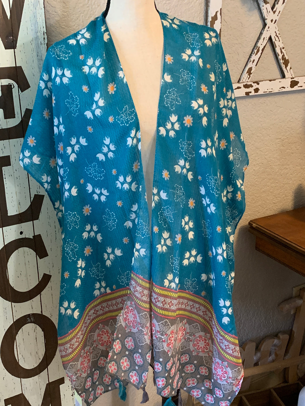 Teal floral kimono