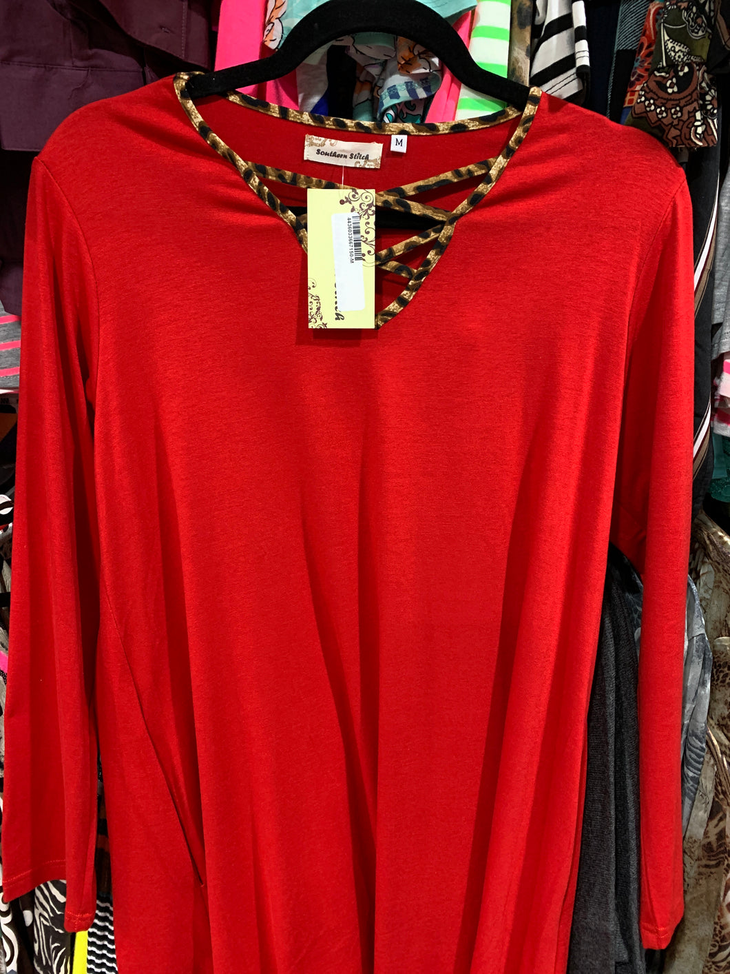 Red dress with cheetah detail