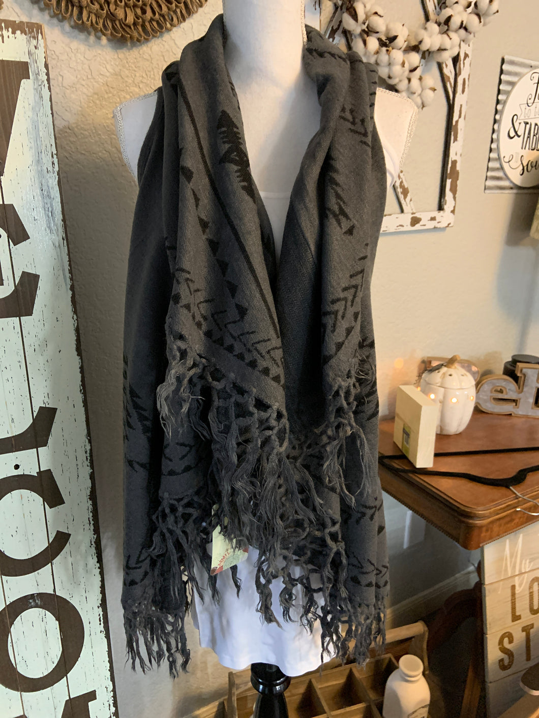 Gray vest come on out Aztec with tassel