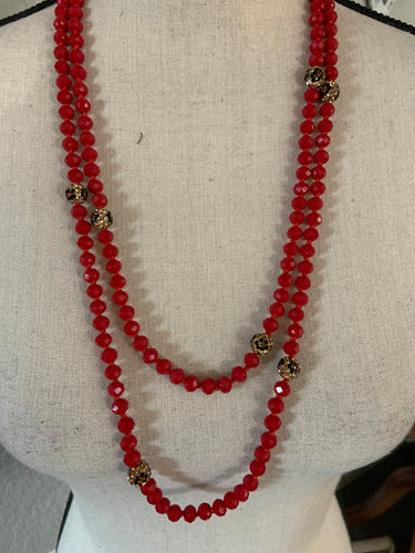 Cheetah balls 60 inch red necklace
