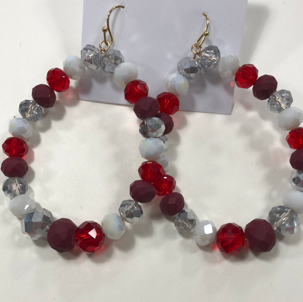 Red/white/silver beaded earrings