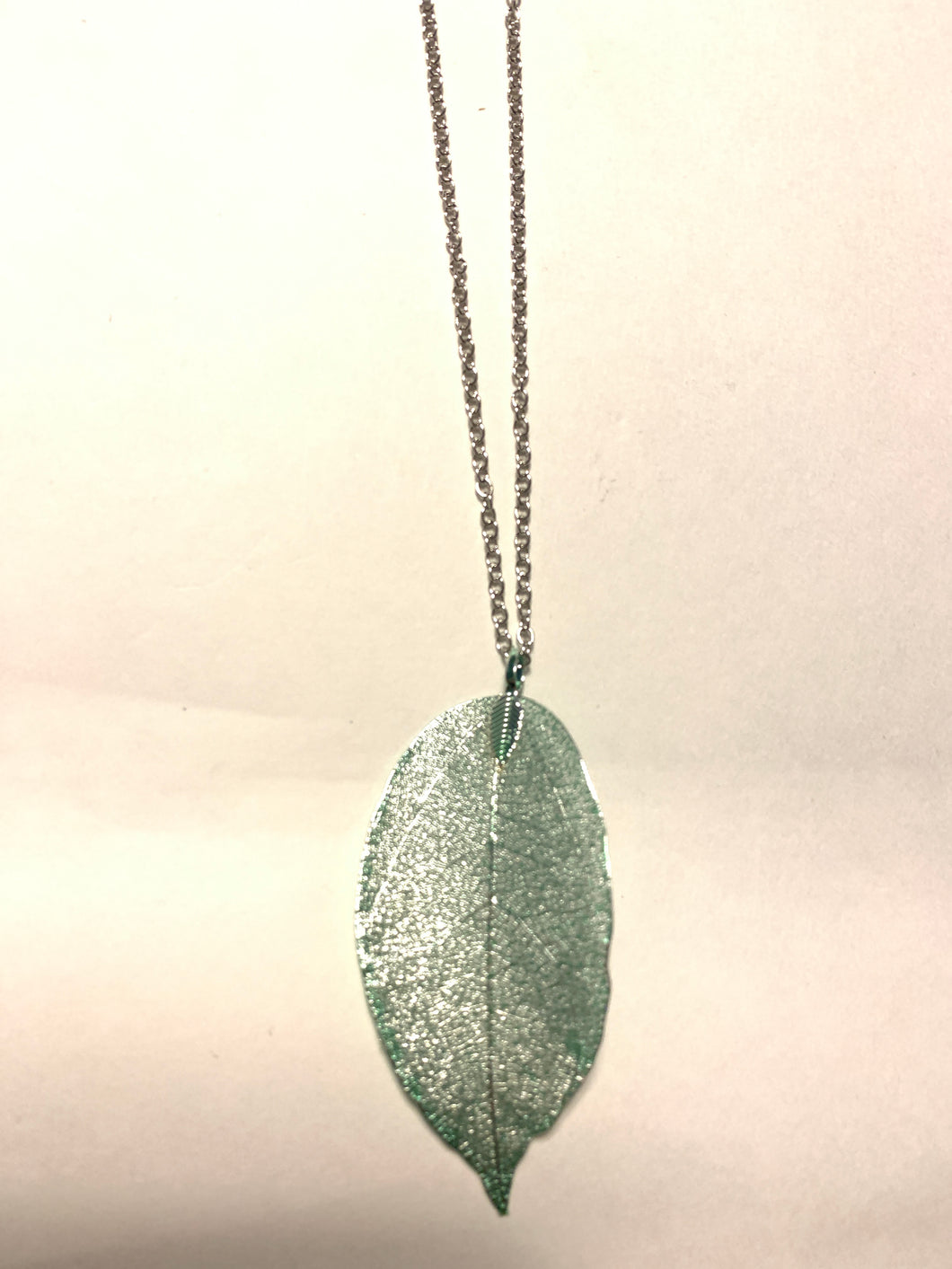 Sage green leaf necklace