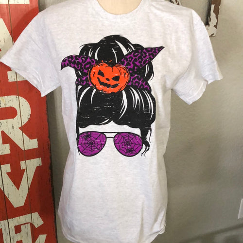 251 Halloween 🎃 hair bun graphic tee