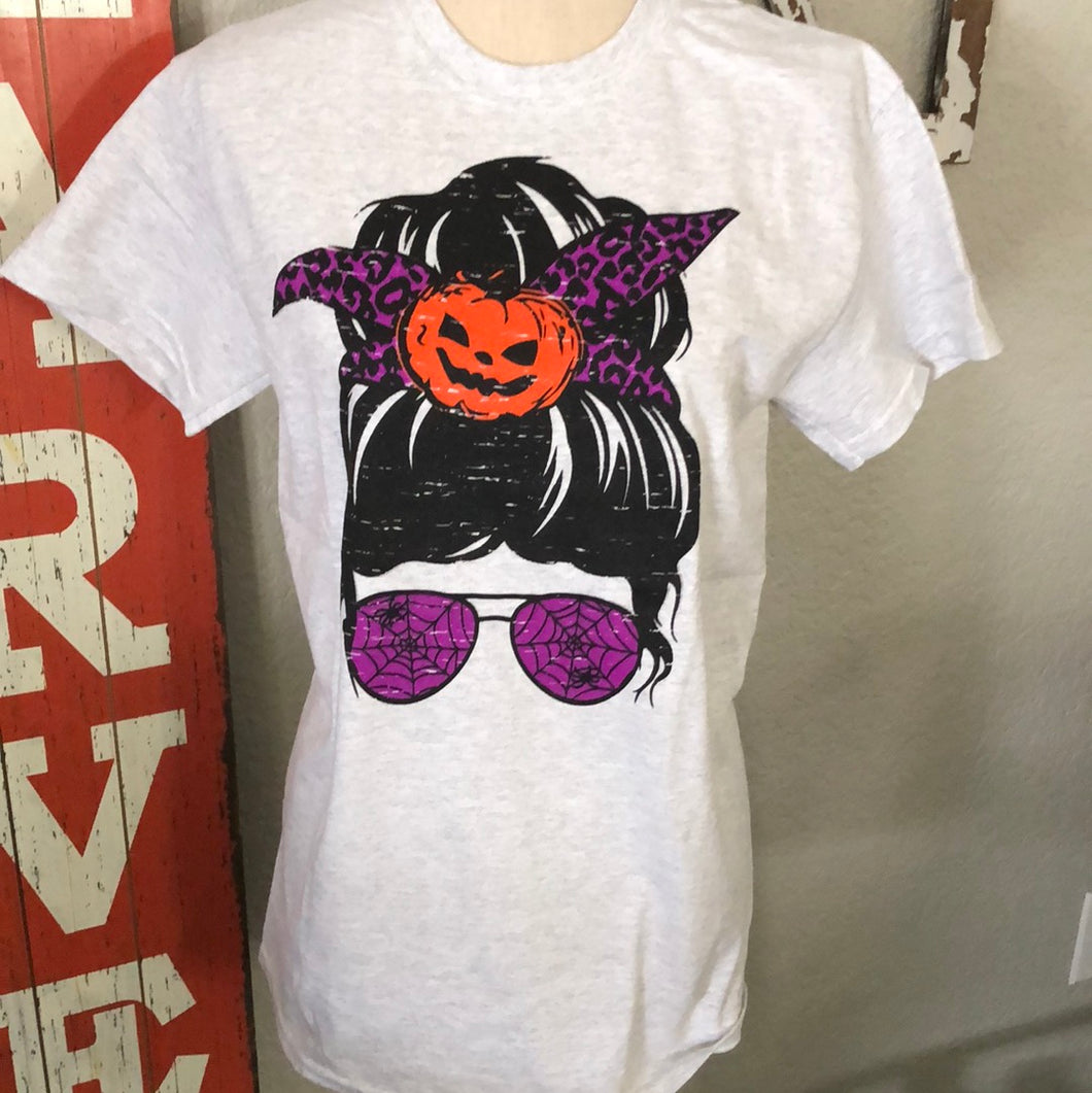 251 Halloween 🎃 hair bun graphic tee