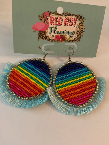 Rainbow earrings with mint tassel