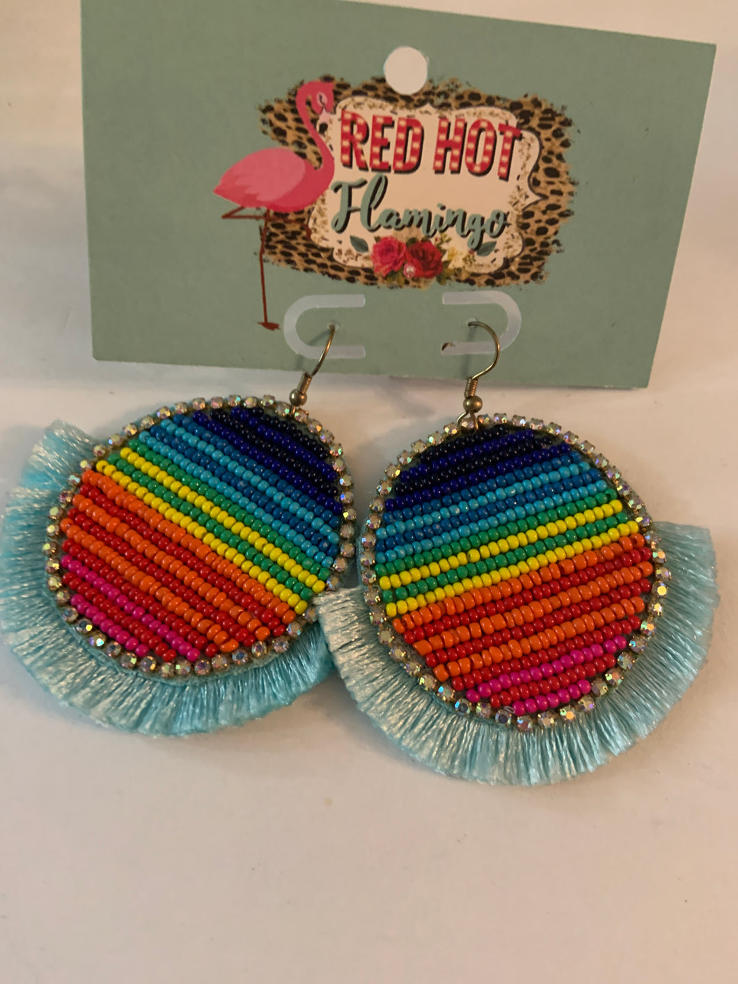 Rainbow earrings with mint tassel