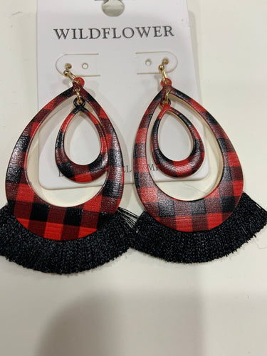 Red plaid double teardrop with tassel