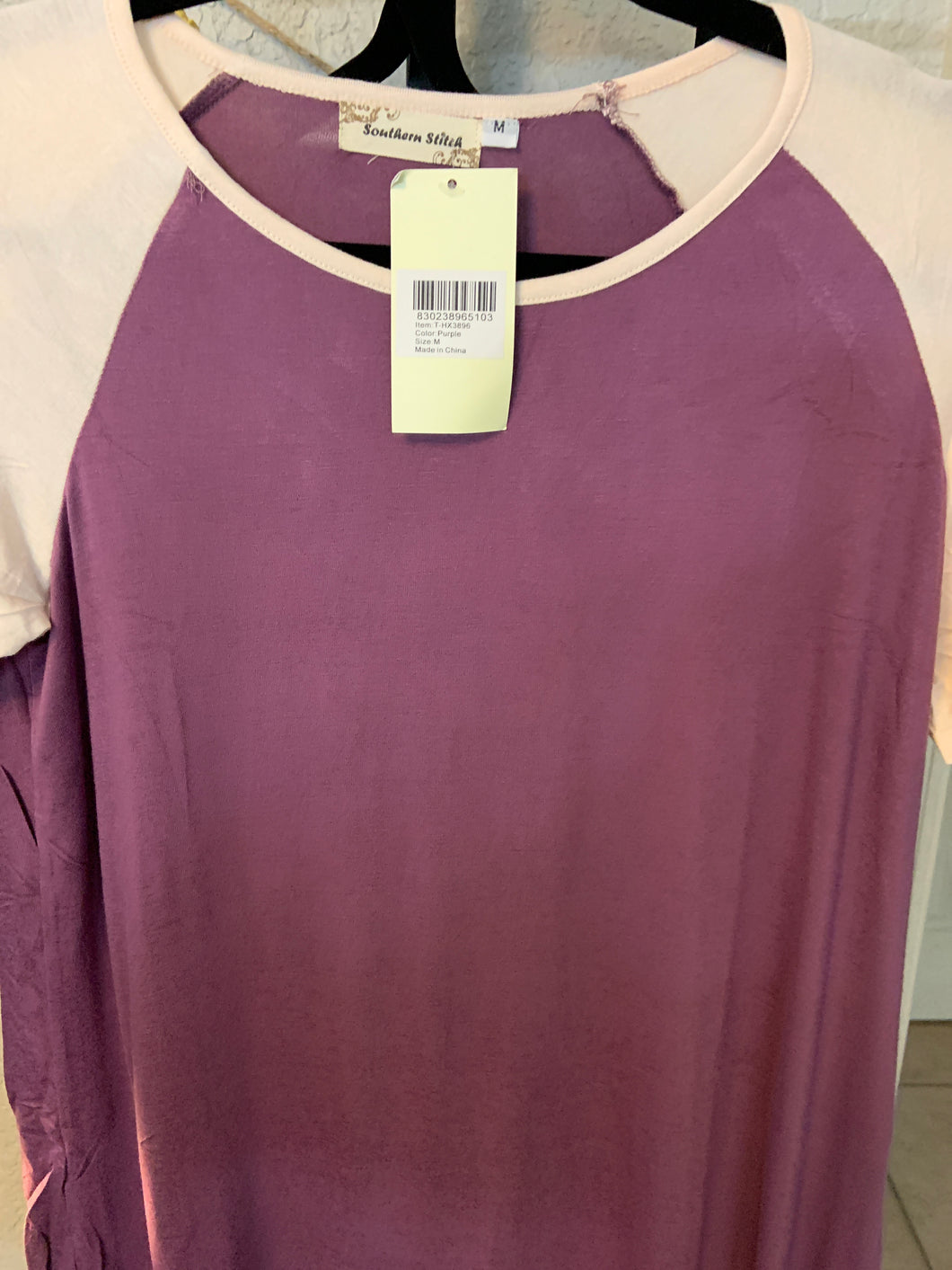 Purple top each sleeve with brown