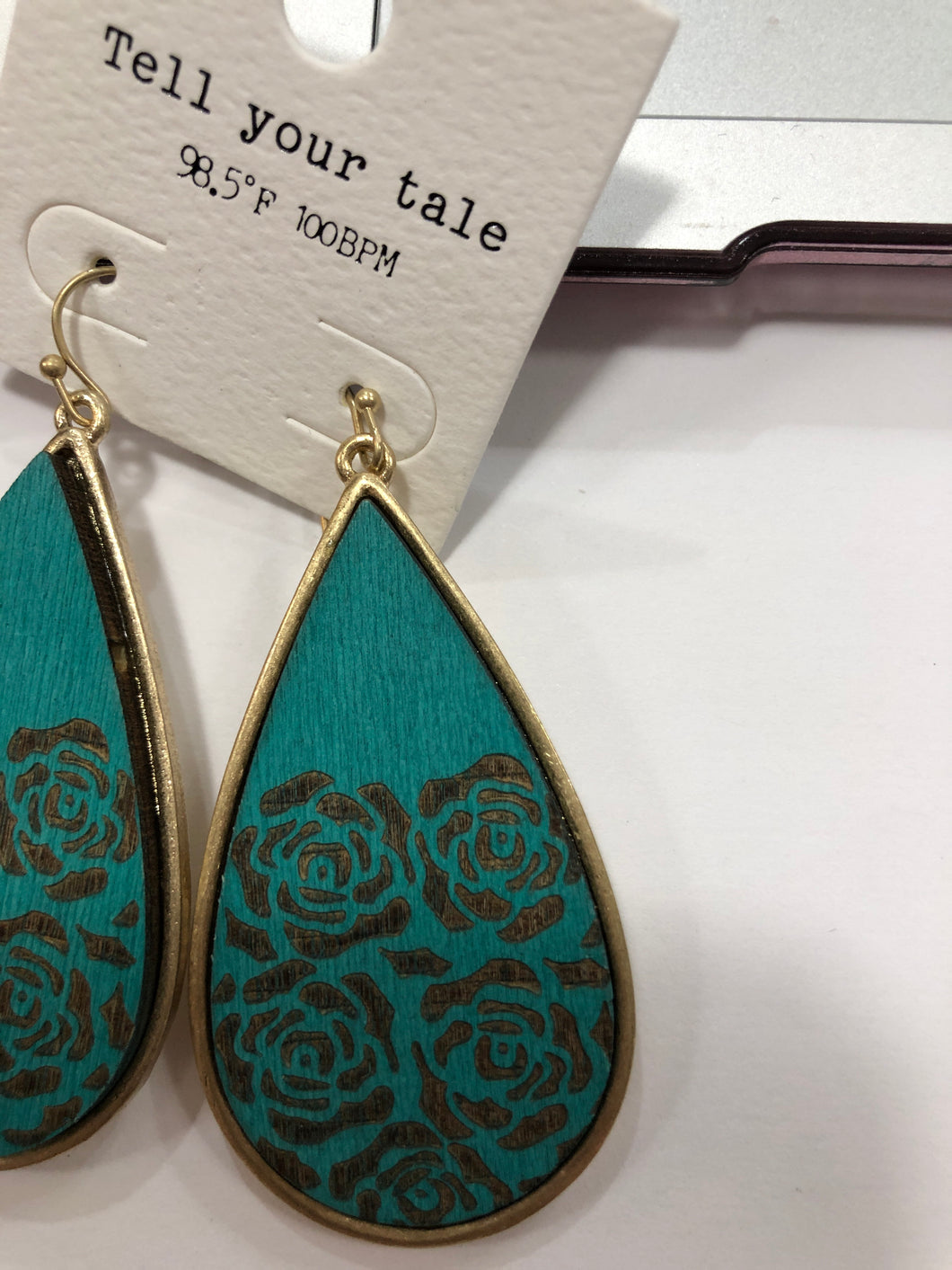 Turquoise rose earrings
