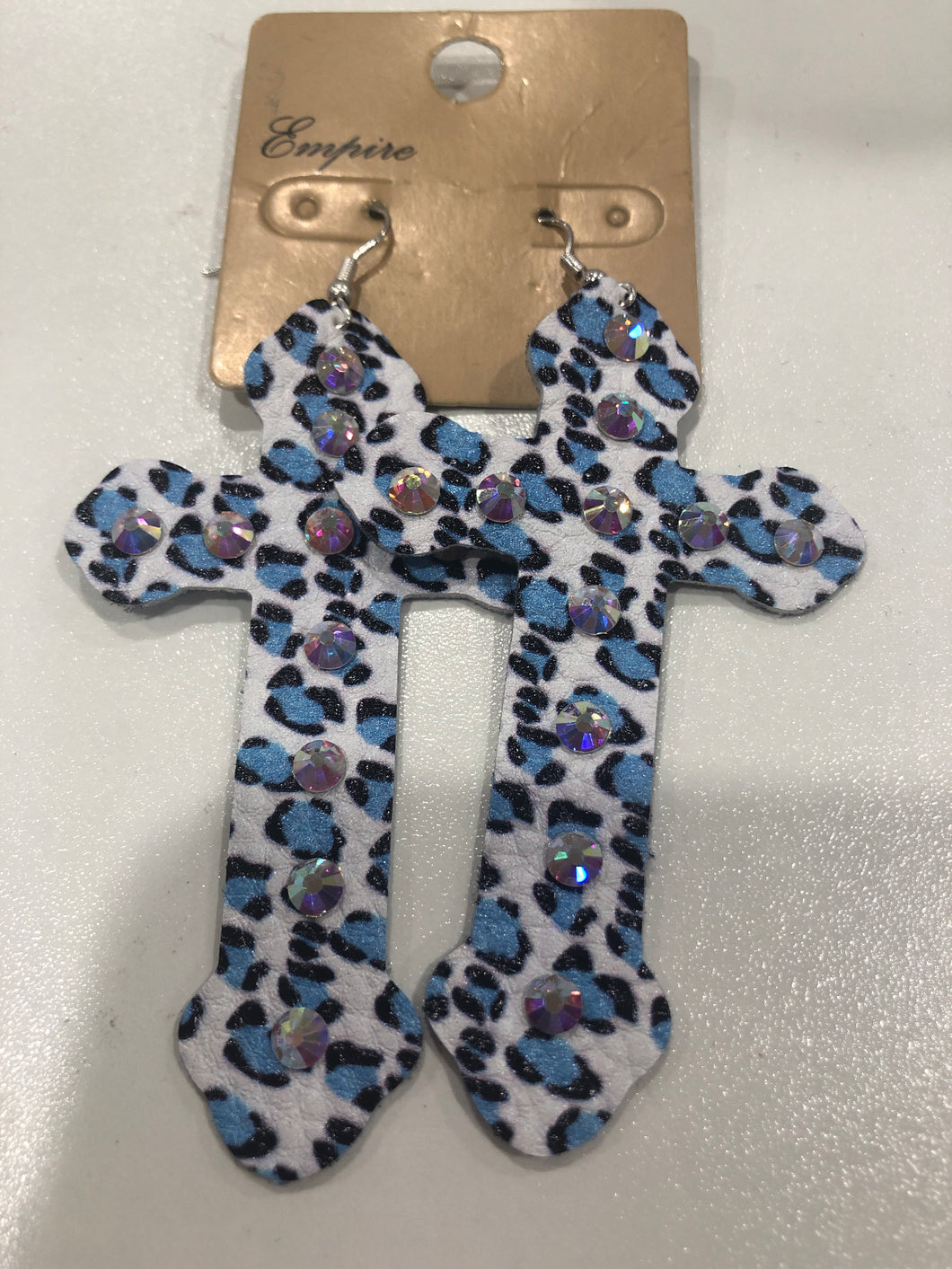 Earrings Cross blue cheetah