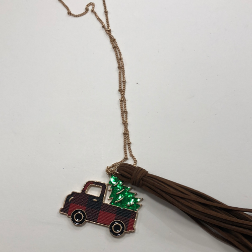Red plaid truck necklace