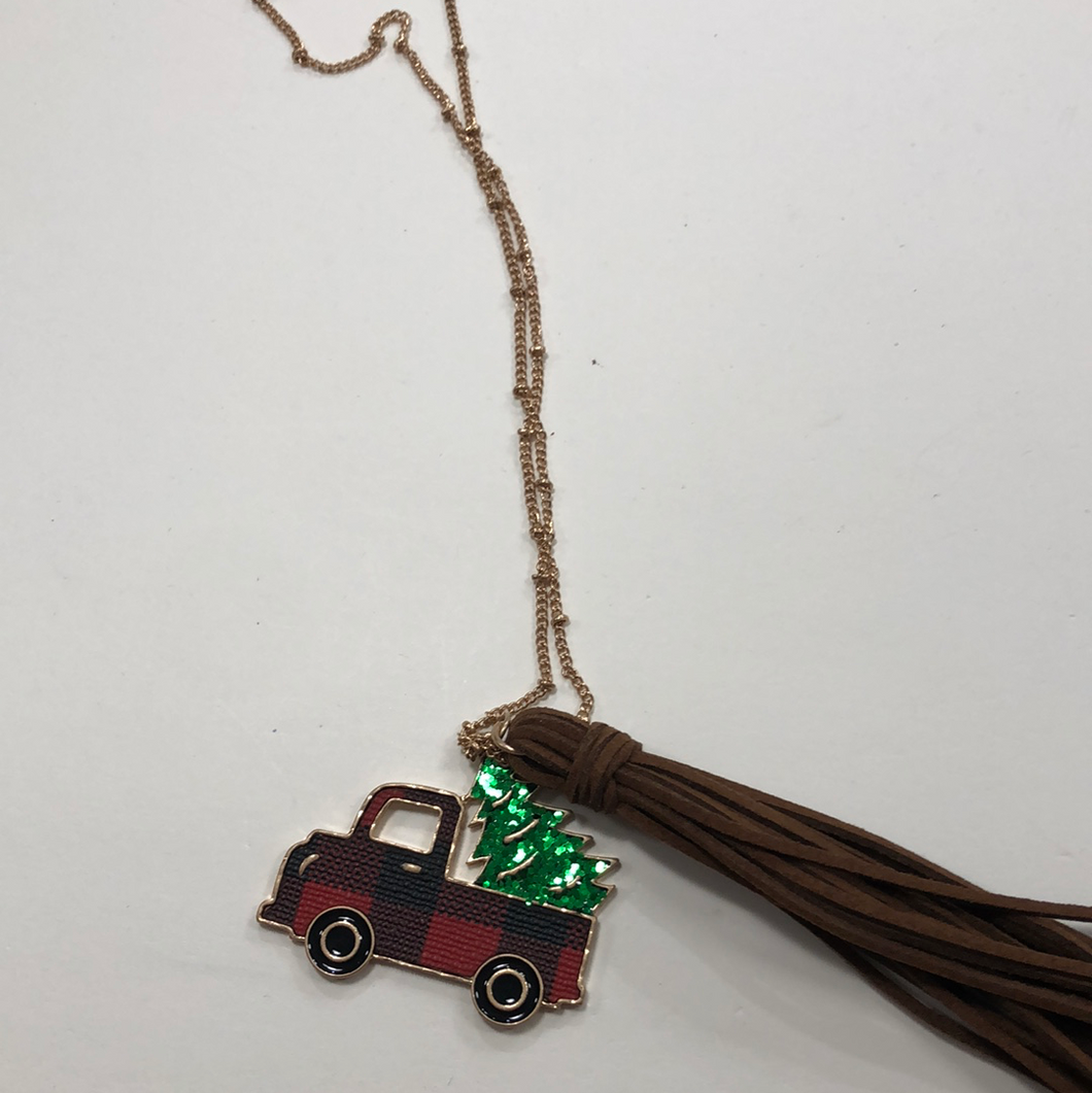 Red plaid truck necklace