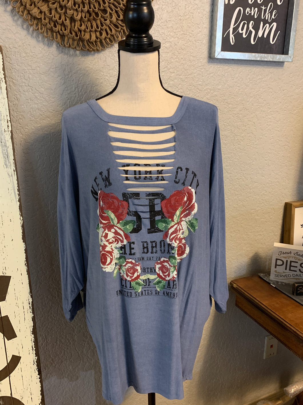 Top blue with dolman sleeves