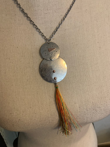 Hammered mellow vintage snowman necklace