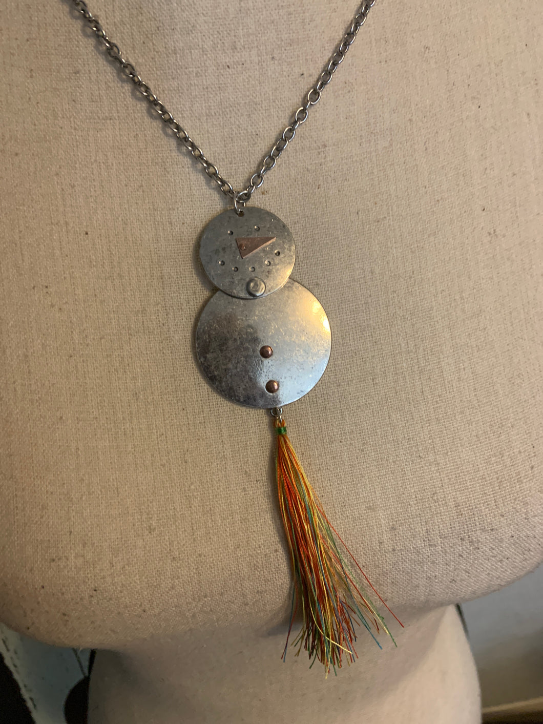 Hammered mellow vintage snowman necklace