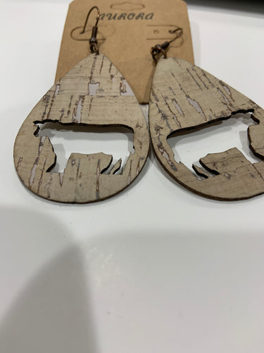 Cork teardrop cow earring