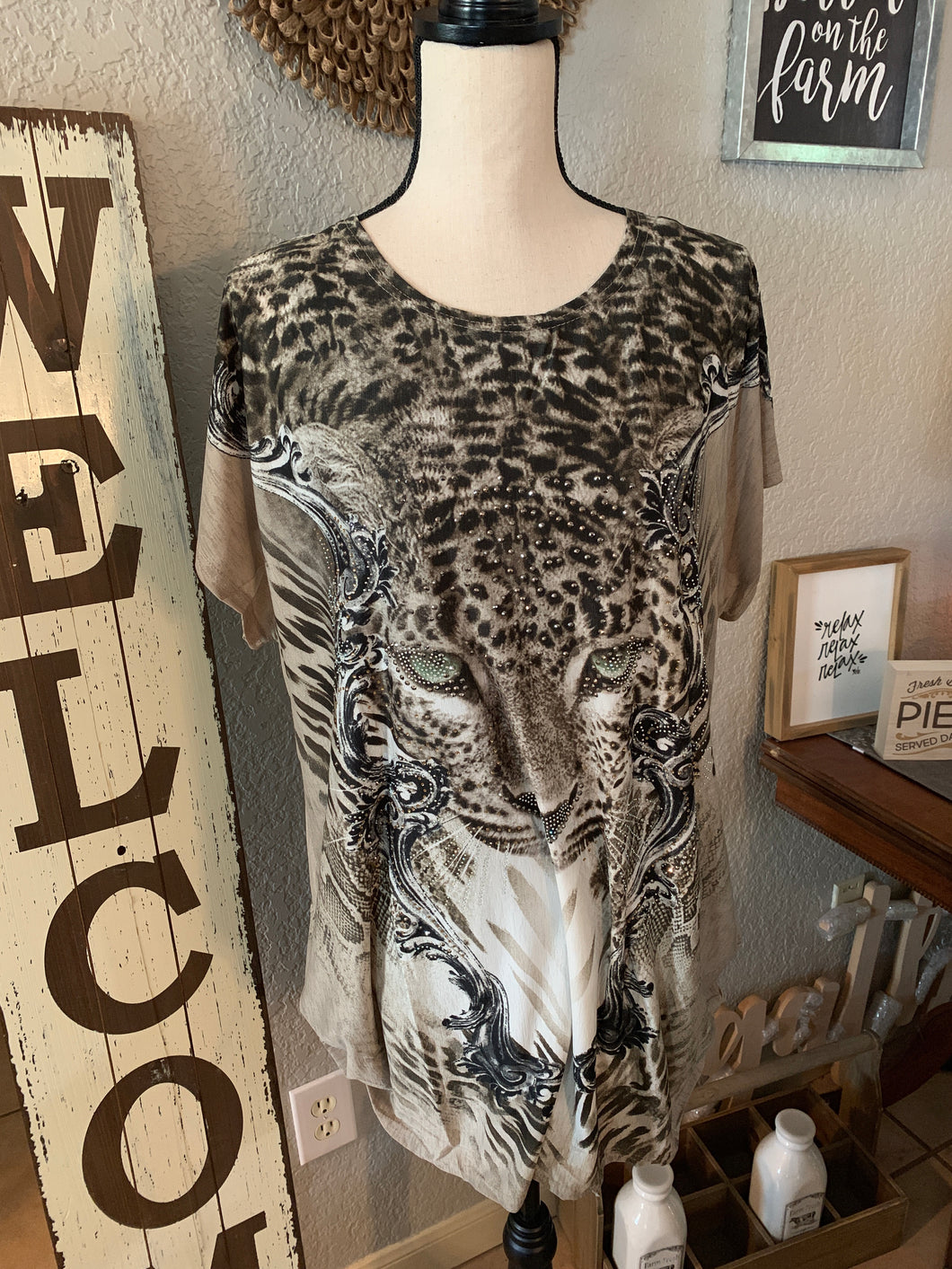 Top animal w/bling brown