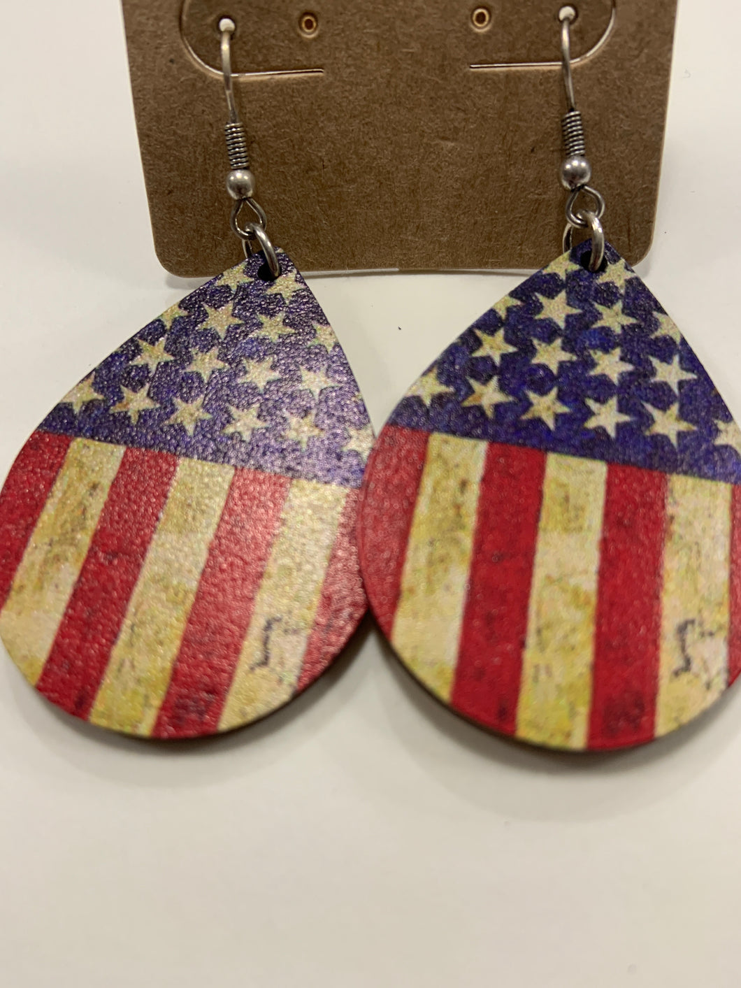 American flag teardrop wood earring