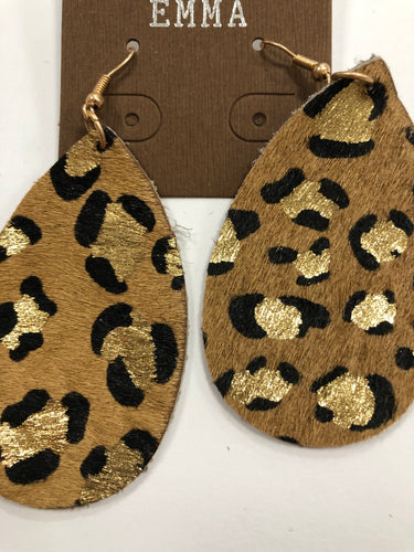 Leather leopard teardrop earrings