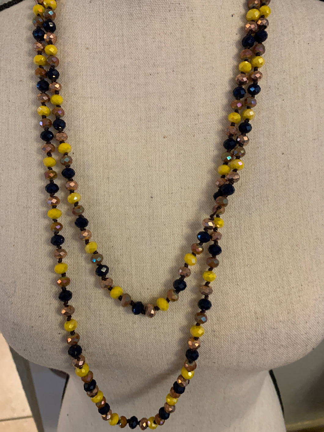 Navy/mustard/bronze beads