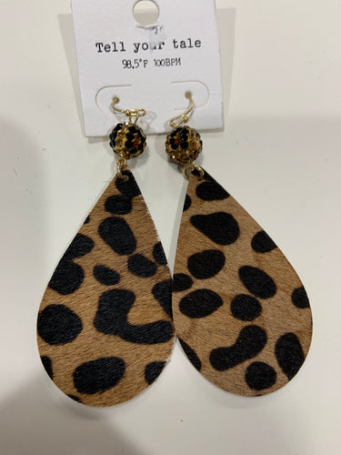Cheetah teardrop with cheetah ball earring
