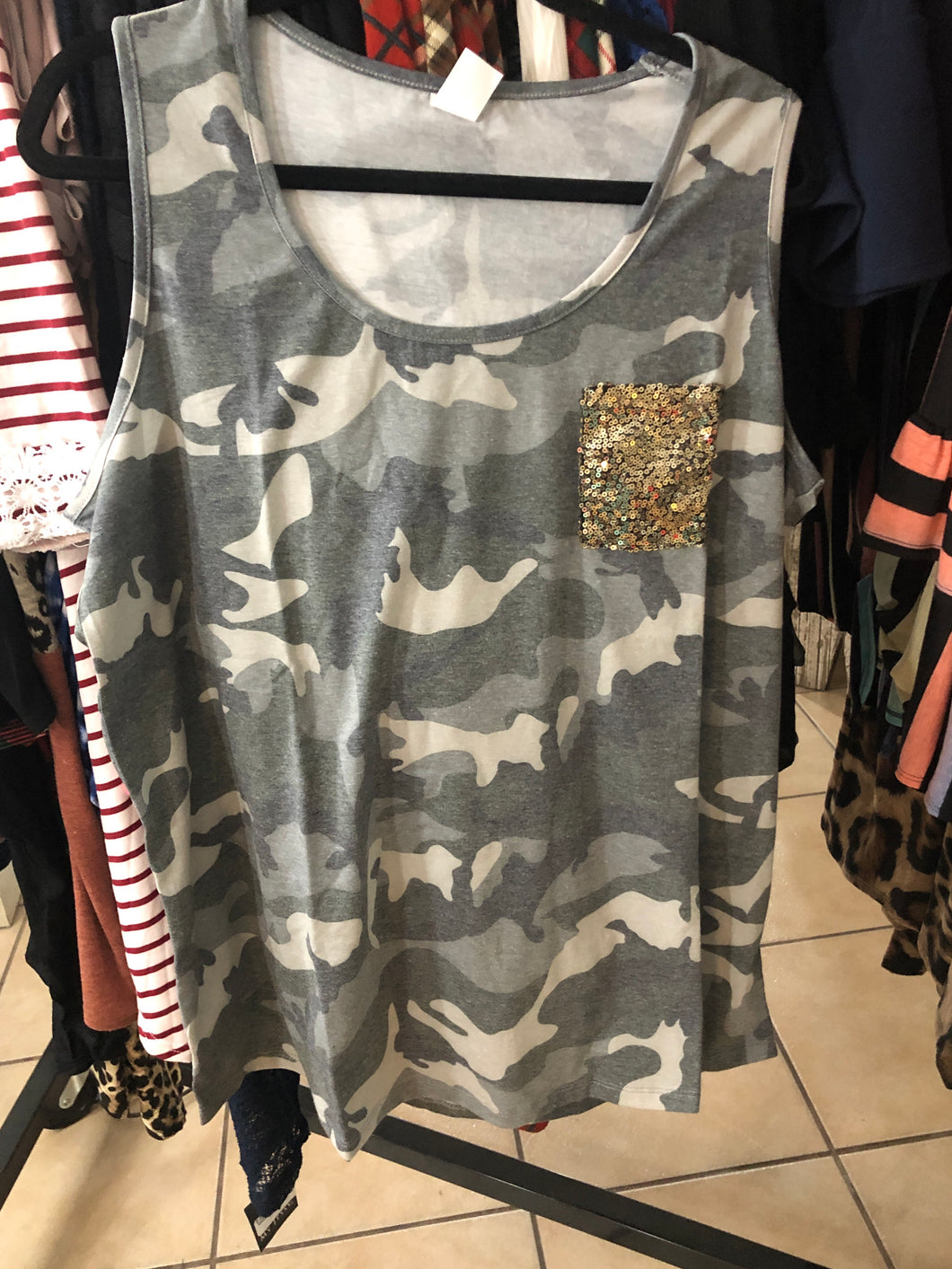 Camo tank with gold pocket