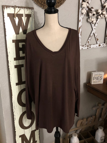 Brown oversized hi lo top