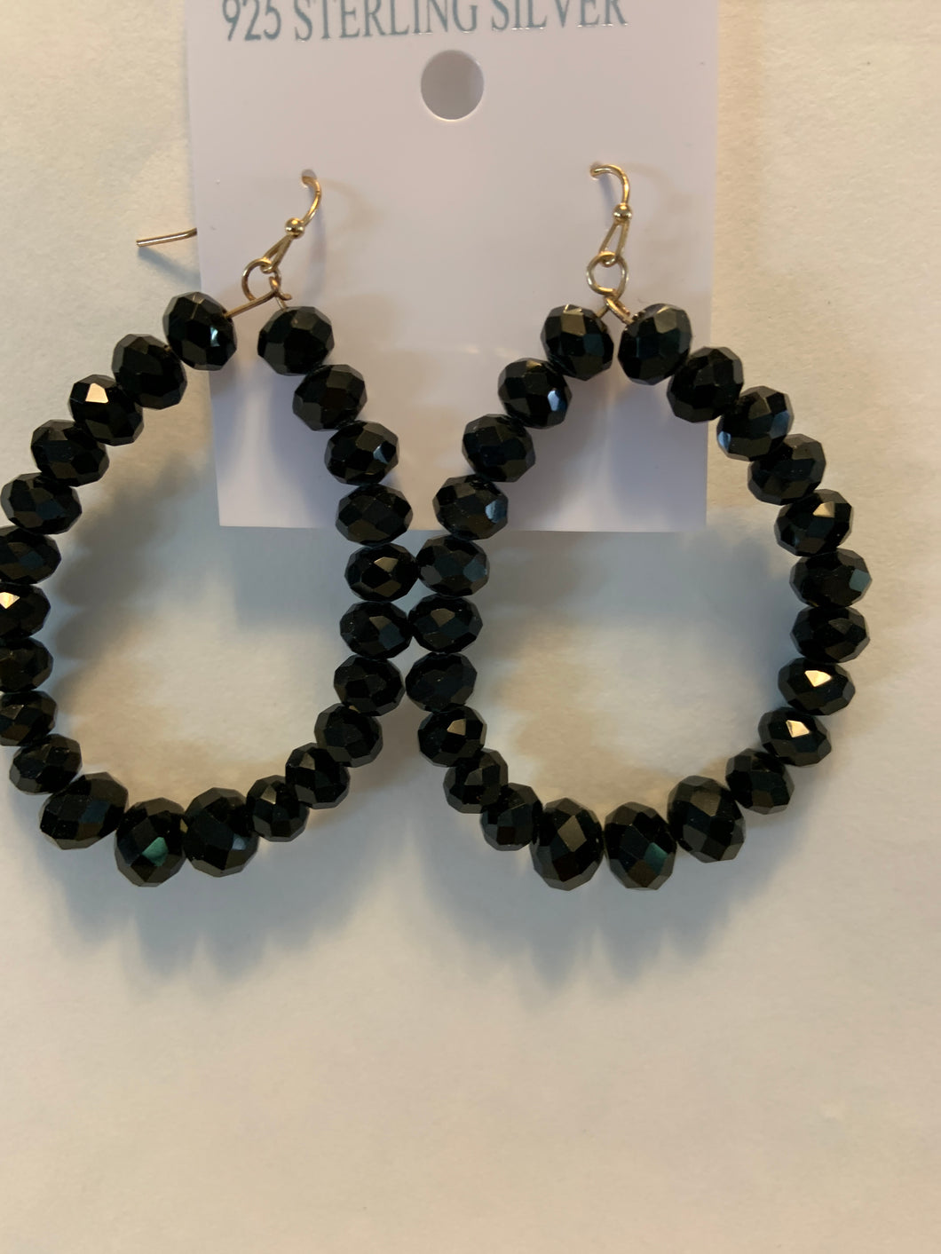 Black teardrop beaded earrings