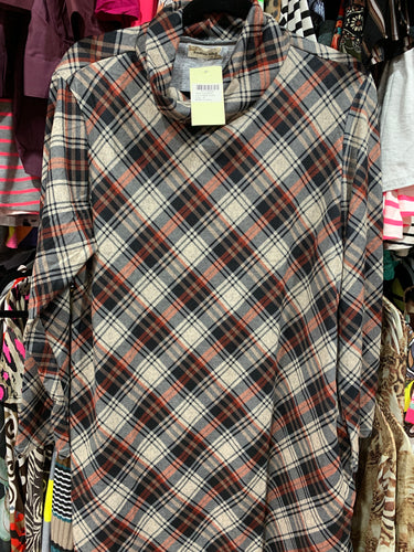 Plaid cowl neck sweater dress