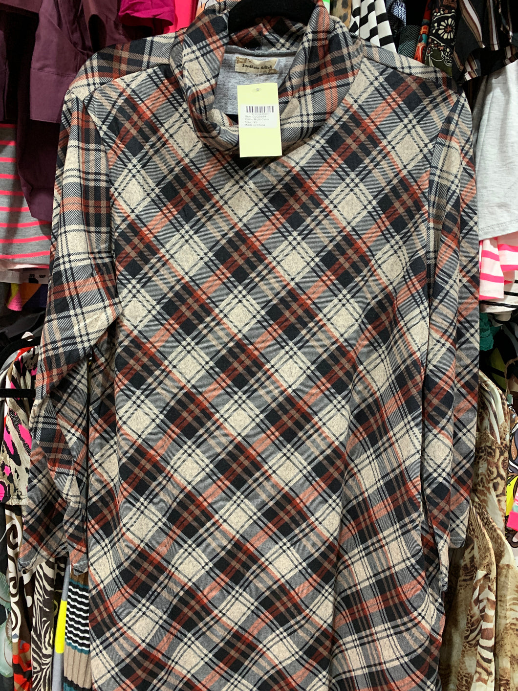 Plaid cowl neck sweater dress