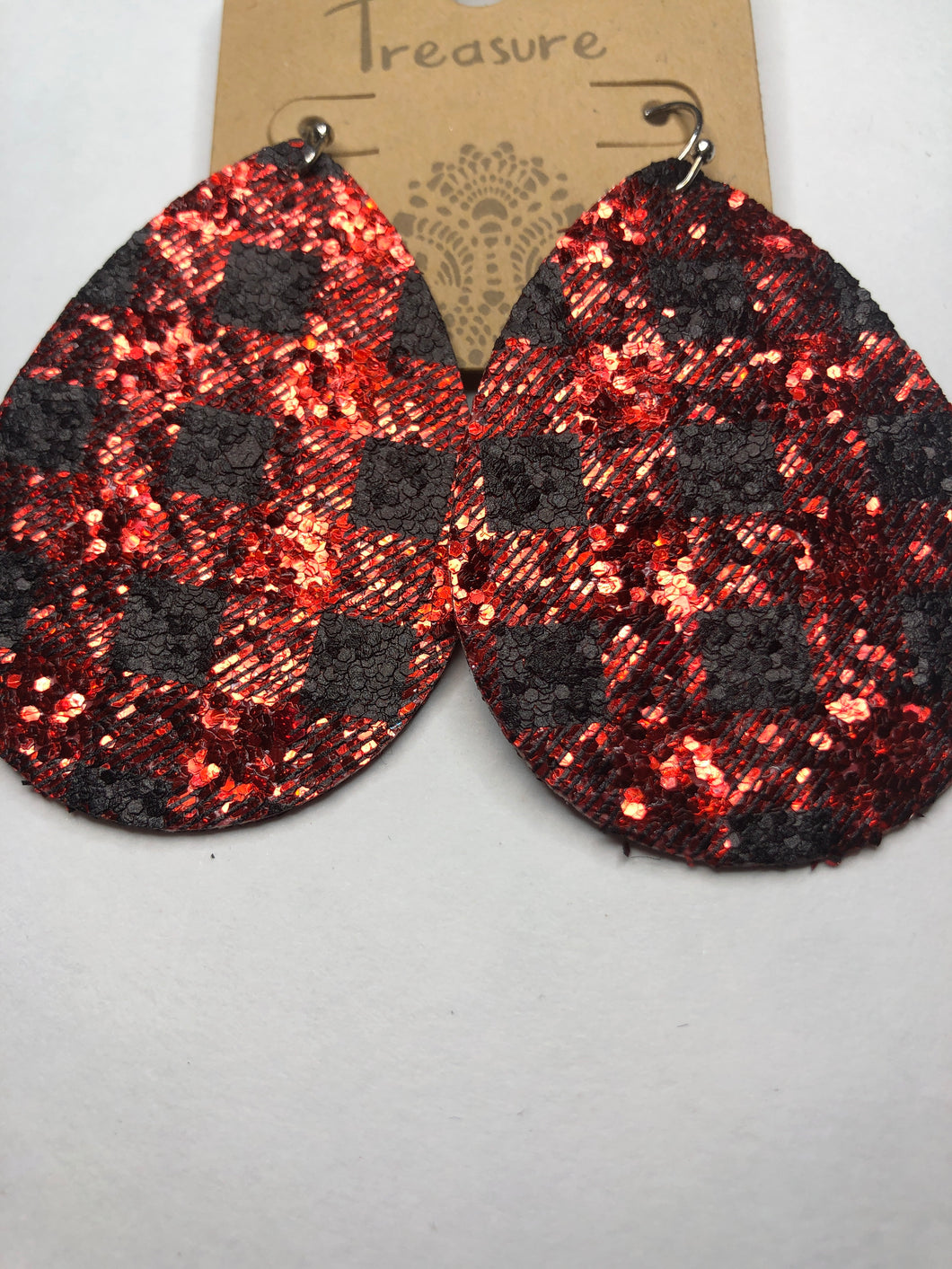 Glitter black/red teardrop earrings