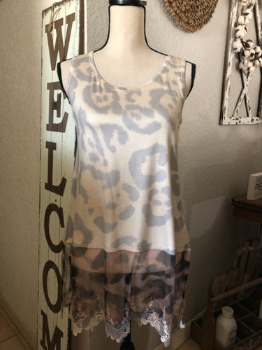Tank with lace leopard layer