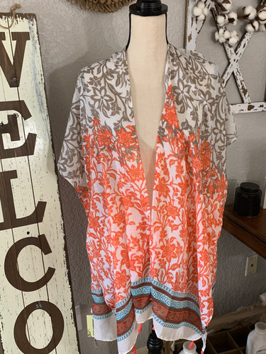 Kimono taupe/teal/corral