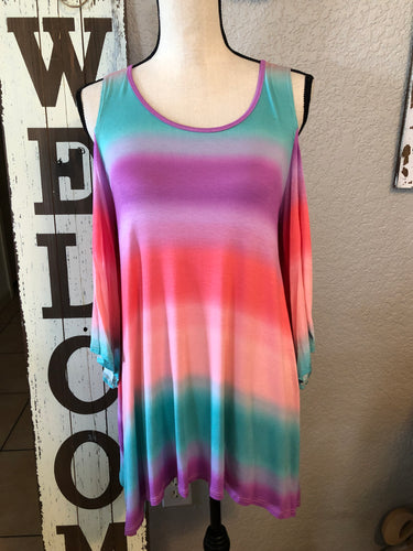 Tie dye shark bite cold shoulder top