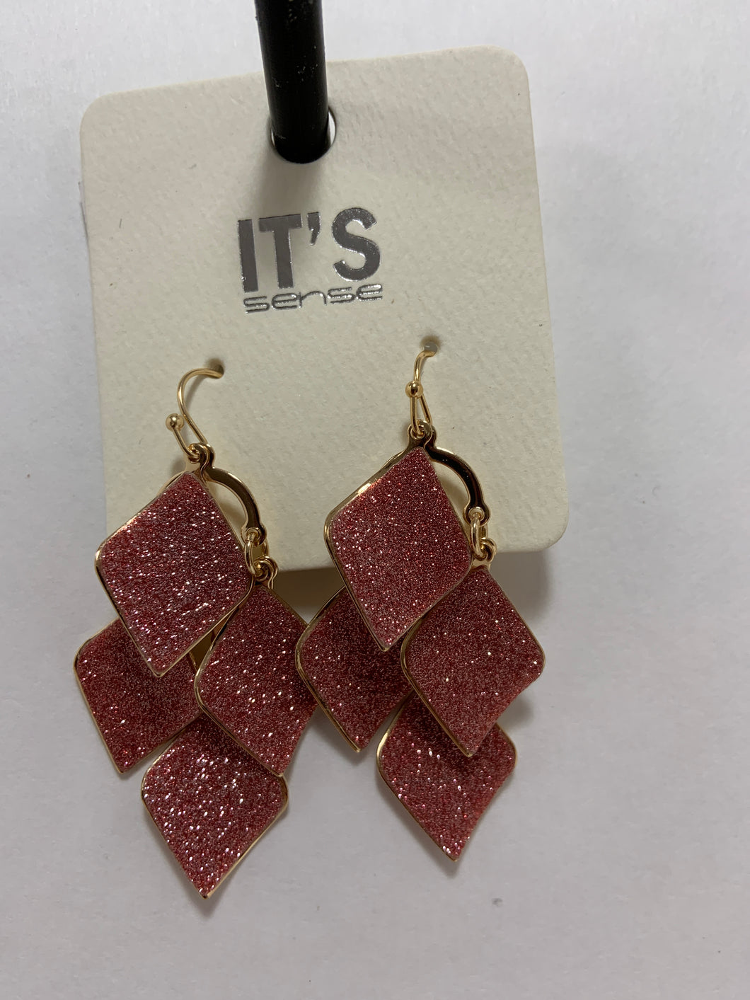 Dark pink hanging sparkle earrings
