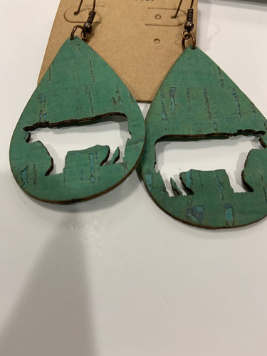 Green teardrop cow earring