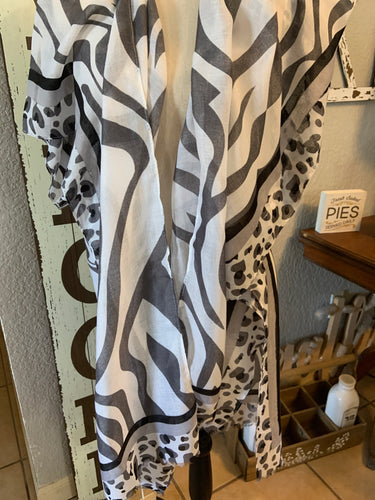 Zebra print kimono with snow cheetah