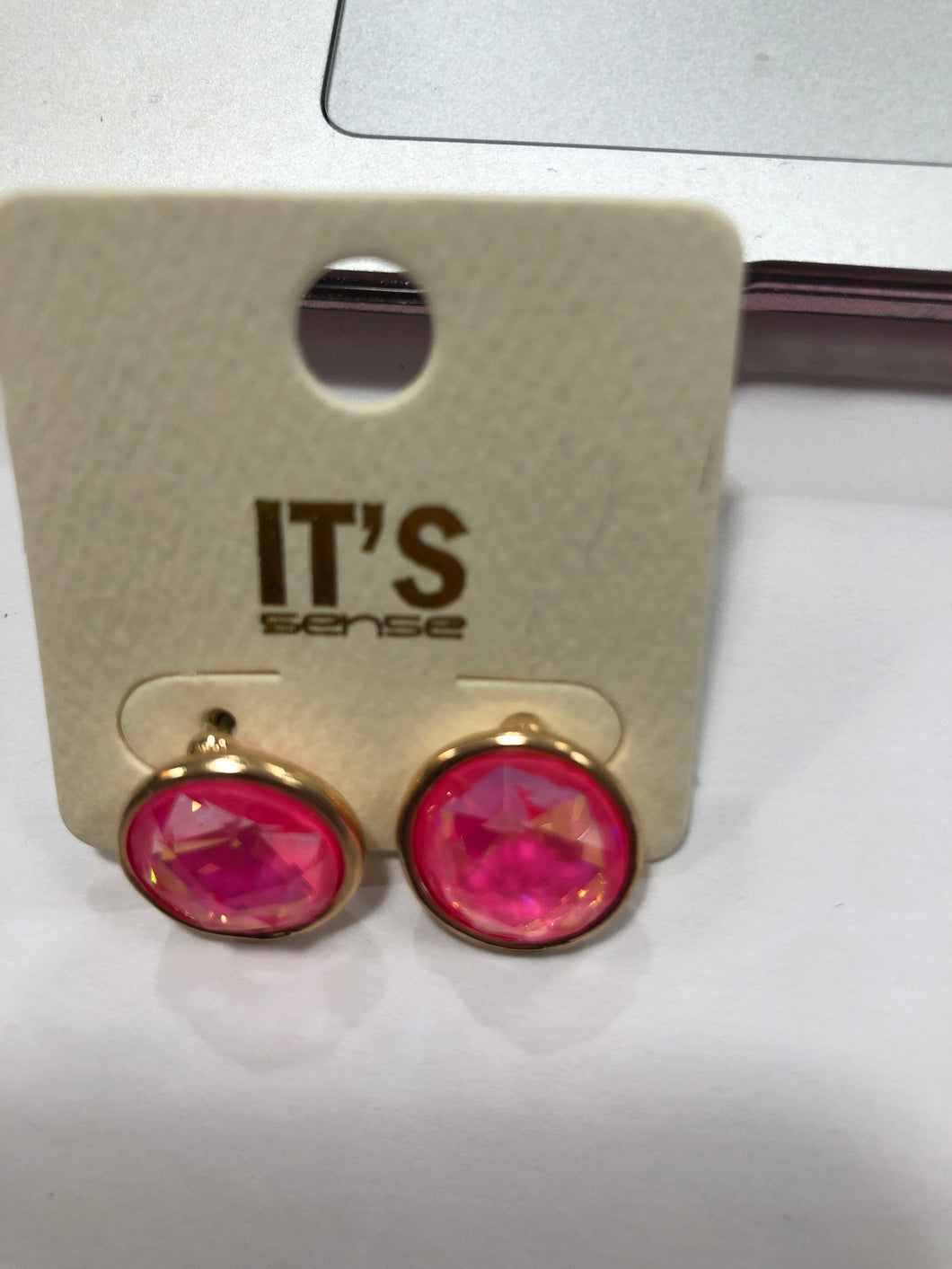 Pink button earrings