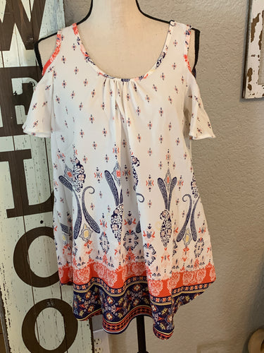 Perfect printed open shoulder top