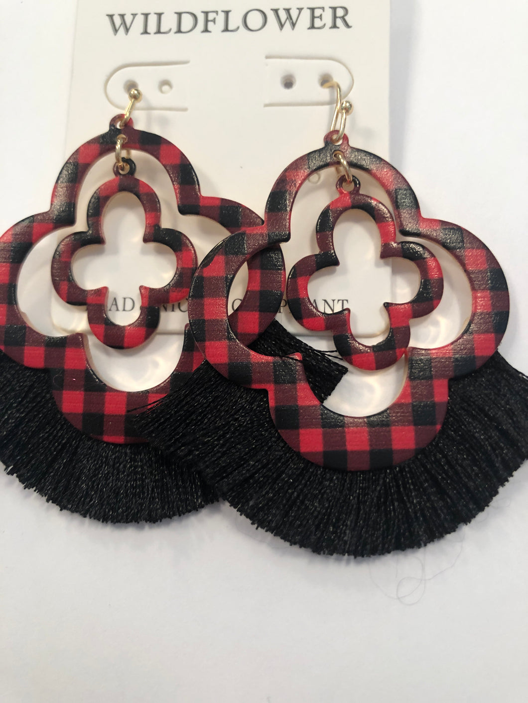 Buffalo plaid tassel earrings